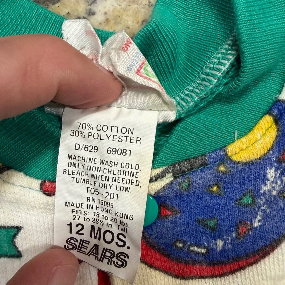 Vintage McKids Sears Baby Boys 12M Romper Green Sports Football Helmet 90s